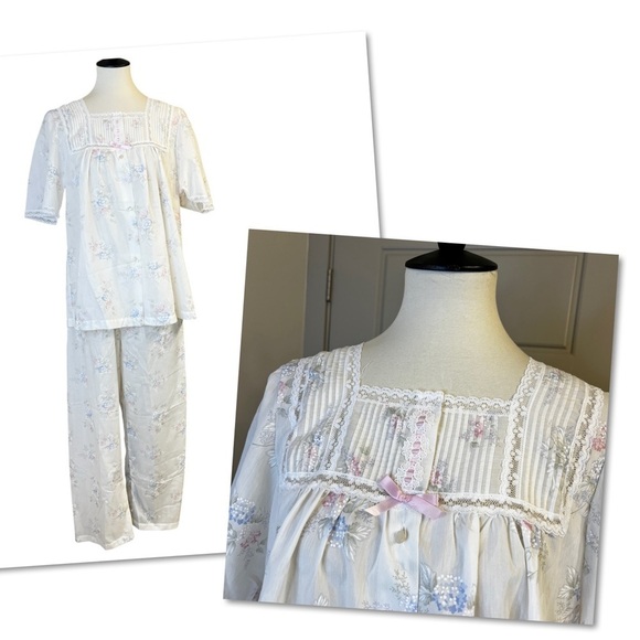 Vintage Other - Vintage Barbizon Pajama Set Christine Ribbon Lace Babydoll PJs Sz M/L NEW